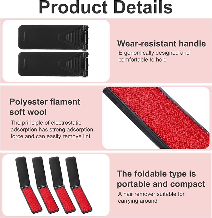 4 Pack Foldable Travel Lint Brush, Reusable Lint Brushes for Clothes, Sticky Surface Mini Travel Lints Remover, Fuzz Remover for Furniture Couch Sofa Pet Hair(Black)