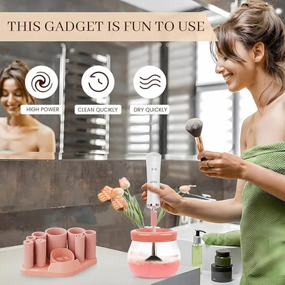 RICRIS Electric Makeup Brush Cleaner and Dryer Machine - Super Fast Clean and Dry Make Up Brushes - Automatic Cosmetic Brush Spinner Washer Tools