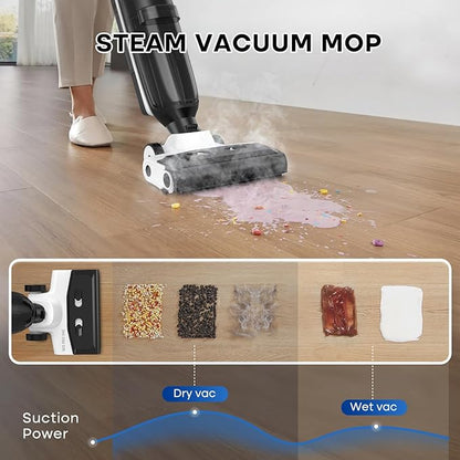 4-in-1 Steam Vacuum Mop - High-Performance Wet Dry Floor Cleaner for Hardwood Floors Carpets, 212°F Steam for Tough Stains, Self-Cleaning LED Display