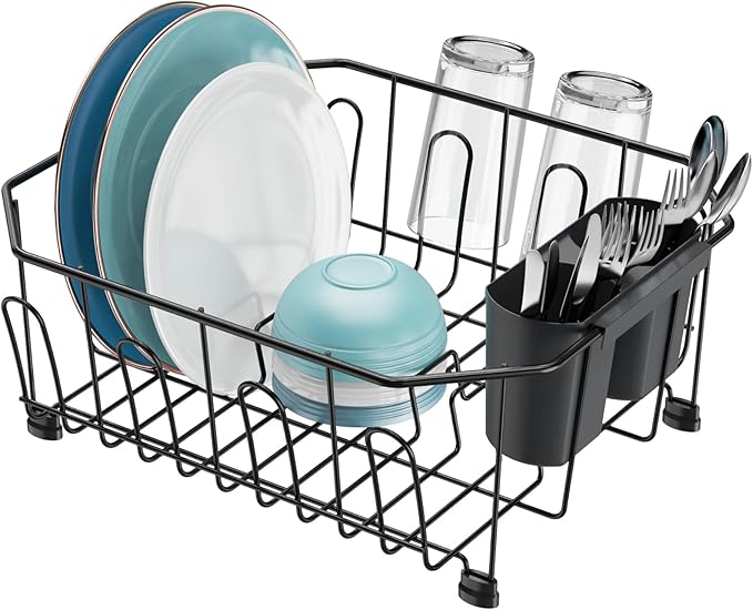 GSlife Small in Sink Dish Drying Rack - Compact Dish Drainer for RV Kitchen Apartment Sink, Rust Resistant Inside Sink Rack, 1–2 Person Households, 11.6" W x 13.4" L, Black