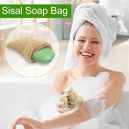 6PCS Sisal Soap Bags, Pouch Soap Saver for Foaming and Drying, Hangable Exfoliating Soaps Pouch with Drawstring for Shower Bath (3.5''x5.5'', Red, Yellow, Orange, Blue, Brown, Beige)