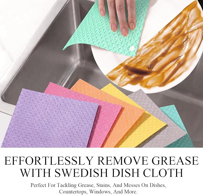 6 Packs Swedish Kitchen Dish Cloths - Reusable Paper Towels for Counters & Dishes - Eco-Friendly Cellulose Sponge Cloth (Green)