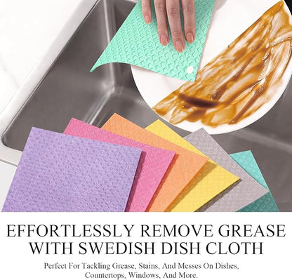 6 Packs Swedish Kitchen Dish Cloths - Reusable Paper Towels for Counters & Dishes - Eco-Friendly Cellulose Sponge Cloth (Green)