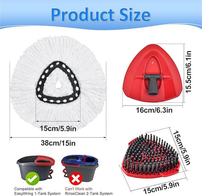 Mop Heads Replacements for Ocedar, Mop Replace Head for O Cedar EasyWring 1-Tank Spin Mop, 6 Mop Heads Include 3 Microfiber Mop Refills, 2 Upgrade Scrubber Mop Head, 1 Mop Base for O-Cedar Mop