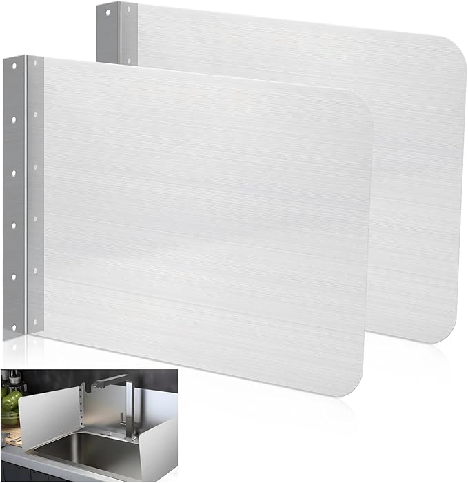 2 PCS Side Splash Guards for Sink, 12''x17'' Stainless Steel Kitchen Sink Splash Protectors with Screws, Restaurant Home Hand Sink Guards，Splash Guard for Kitchen Sink Area