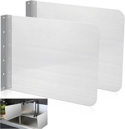 2 PCS Side Splash Guards for Sink, 12''x17'' Stainless Steel Kitchen Sink Splash Protectors with Screws, Restaurant Home Hand Sink Guards，Splash Guard for Kitchen Sink Area