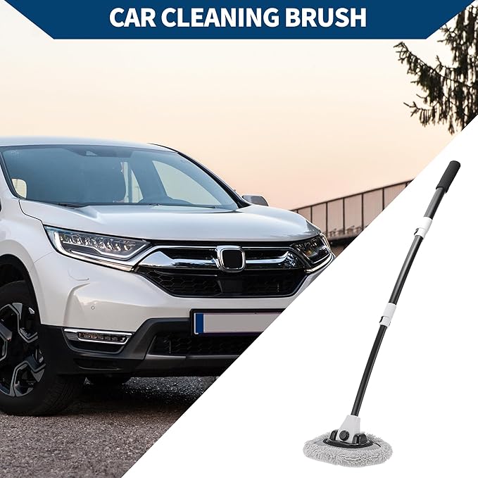 Car Wash Brush/Outer Car Cleaning Brush Kit Car Wash Mop Wash Brush Telescopic for Cars Auto RV Truck/Durable Chenille 17.13"-34.92" / 1 Pc Gray White