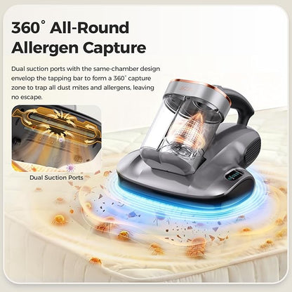 JIGOO 2-in-1 Mattress and Pet Hair Vacuum Cleaner, Bed Vacuum Cleaner with Dust Sensor, Ultrasonic and High Heating, Deep Cleaning Bed Vacuum for Sofa Bed Fabric Surface (S100 Cordless,Gray)