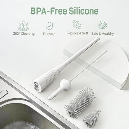Food-Grade Silicone Cleaning Brush Kit, 6 in 1 Cup Lid Cleaning Brush, Portable Bottle Brush Set, Water Bottle Cleaner for Bottles and Crevices, No Scratch Baby Bottle Brush Tool for Home and Travel