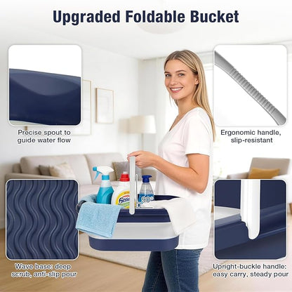 Collapsible Mop Bucket with Handle Portable Silicone Square Wash Bucket for Car Washing Laundry Storage Cleaning Camping Fishing,Space-Saving Plastic Bucket Single Pack