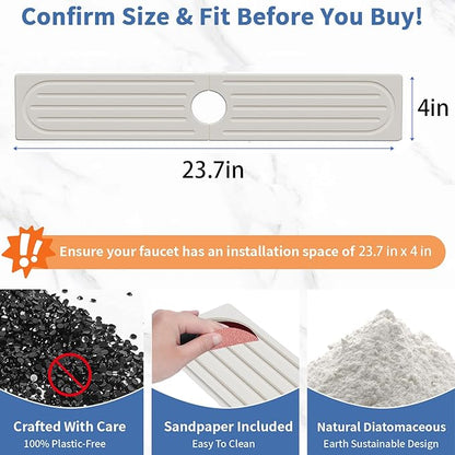 Kitchen Faucet Mat, Diatomite Sink Faucet Mat Splash Guard for Kitchen, Water Absorbing Stone Tray for Sink, Quick Drying Faucet Mat for Kitchen Sink, Absorbent Stone Drying Tray for Bathroom Counter