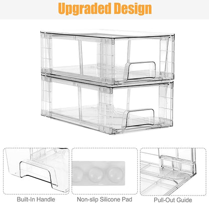6 Pack Stackable Storage Drawers,Plastic Organizers Bins, Drawers Storage with Handles and Movable Dividers for Organization and Storage in Fridge,Bathroom, Pantry, Kitchen Cabinets, Under Sink