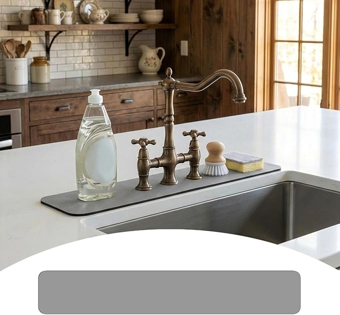 Customizable Faucet Mat for Kitchen Sink: 24" L x 4" W Grey Bathroom Counter Protector - Cuttable to Fit 2, 3 Hole & Oval Rectangle Square Faucet - Splash Guard for Irregular Sink with Soap Dispenser
