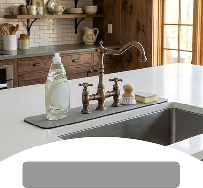 Customizable Faucet Mat for Kitchen Sink: 24" L x 4" W Grey Bathroom Counter Protector - Cuttable to Fit 2, 3 Hole & Oval Rectangle Square Faucet - Splash Guard for Irregular Sink with Soap Dispenser