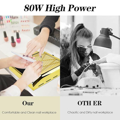 CoFashion 80W Suction Dust Collector for Acrylic Nails - Professional Extractor Fan for Manicure Salon - Dust Collector When Using Drill & File