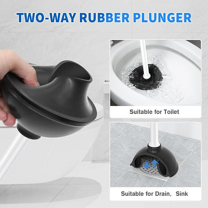 LOVLOY Toilet Plunger and Brush, Bowl Brush and Heavy Duty Toilet Plunger Set with Ventilated Holder, 2-in-1 Toilet Brush and Plunger Combo for 5.3-inch Toilet Drain Bathroom Cleaning (White)