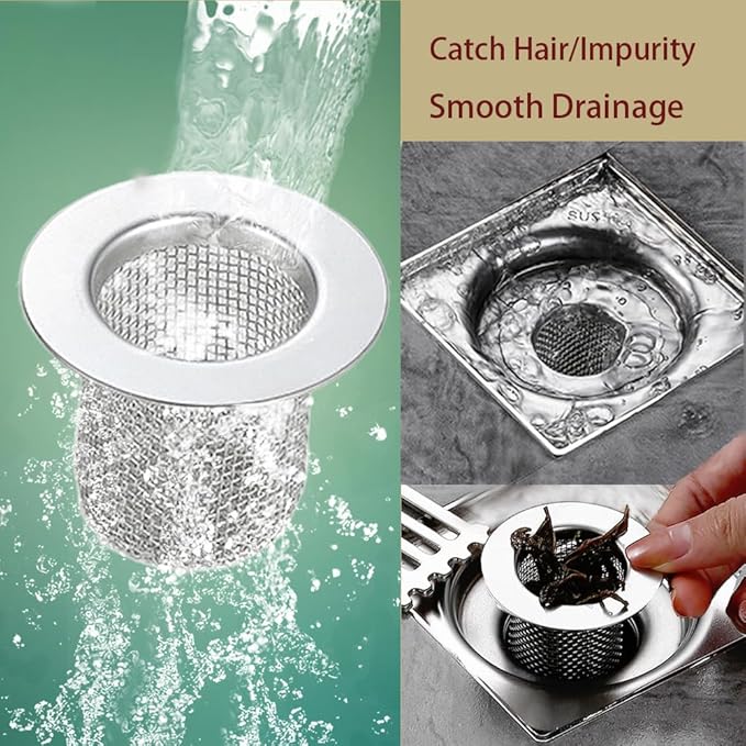 Shower Drain Hair Catcher, Shower Drain Basket, Easy to Clean Stainless Steel Mesh Hair Trap, Reusable Anti-Clog Drain Strainer Filter for Bathroom Sink, Shower & Tub, Fits 2-Inch Inner Diameter Holes