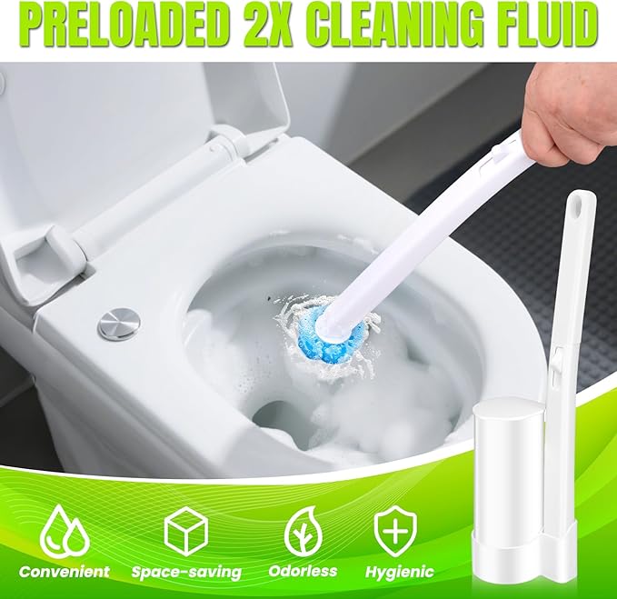 Disposable Toilet Brush and Holder Set, Toilet Wand Refills, Extended Handle with 48 Cleaner Refills, Toilet Brush for Toilet Bowl Cleaners, Bathroom Cleaning(2-Set)