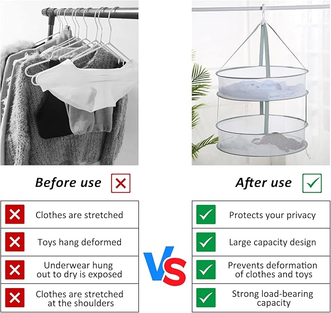 2-Tier Folding Mesh Clothes Hanging Dryer, Sweater Drying Rack, Large Laundry Drying Rack, Lay fold Flat Dry Hanger, Mesh Clothes Hanging Dryer - L(2Tier)