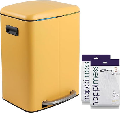 happimess HPM1005L Marco Rectangular 10.6-Gallon Double Bucket Trash Can with Soft-Close Lid, Daffodil Yellow, Fingerprint Resistant, Modern, Minimalistic for Home, Kitchen, Office, Bedroom, Bathroom