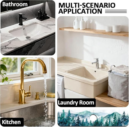 2 Pcs Kitchen Sink Splash Guard Faucet Mats Watercolor Forest Pattern Faucet Mat for Sinks Absorbing Drying Mat for Kitchen Bathroom, 23.6x5.5inch