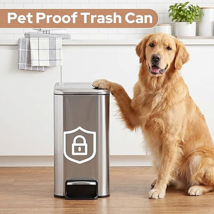 Small Bathroom Trash Can w/Lid Soft Close, 6 Liter/1.6 Gallon Stainless Steel Garbage Can w/Inner Bucket, Trash Bin Waste Basket for Kitchen, Bedroom, Living Room, Office, Toilet, Silver