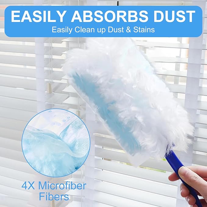 Duster Refills,Disposable dusting Brush Set Compatible with Swiffer Duster Refills for Furniture,Ceiling Fans, Electronics Multisurface Dusters with 4X Microfibers, Unscented (Blue, 40 PCS)