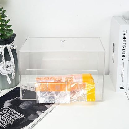 Trash Bag Organizer Dispenser, Acrylic Garbage Bag Holder Dispenser, Trash Bag Roll Box for Wall Mount, Clear