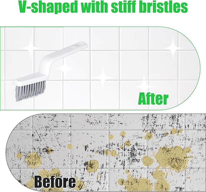 NQEUEPN 4pcs Grout Cleaner Brushes, V Shape Hard Bristle Crevice Stiff Cleaning Brush Grout Scrubber Shower Scrub Tool for Tile Floors, Tracks, Door Groove, Bathroom Gap, Kitchen, Window