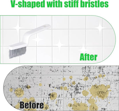 NQEUEPN 4pcs Grout Cleaner Brushes, V Shape Hard Bristle Crevice Stiff Cleaning Brush Grout Scrubber Shower Scrub Tool for Tile Floors, Tracks, Door Groove, Bathroom Gap, Kitchen, Window