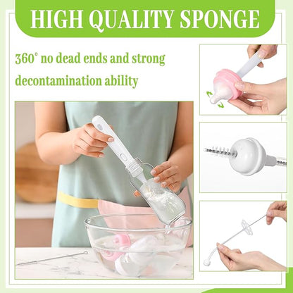 Willinglong 22 Pcs Sponge Bottle Nipple Brushes Set Including 12 Pcs Bottle Sponge Brush Heads 6 Interchangeable Nipple Brush Handles and 4 Long Straw Brushes for Baby Bottles(White Handle)
