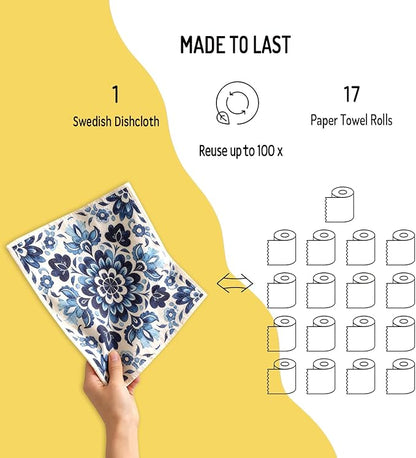 Swedish Dishcloths 6 Pack, Reusable Paper Towels Super Absorbent and Quick Drying for Kitchen, Biodegradable Washable Dish Towels Dishwasher Safe, Cleaning Cloths with WaterColor Design (Grid)
