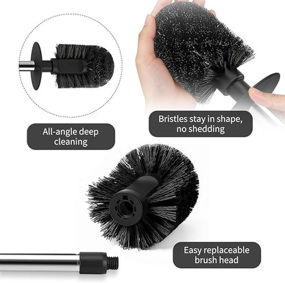 Toilet Bowl Brush and Holder, Durable Toilet Scrubber Bristles, Long Stainless Steel Handle, Ceramic Texture Toilet Brush and Holder Set, Deep Cleaning Toilet Brush for Bathroom, Black