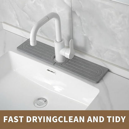 Faucet Mat for Kitchen Sink -Diatomite Stone Drying Mat for Kitchen Counter & Bathroom Sink,Quick-Dry Kitchen Sink Mat-Sink Protector & Splash Guard,Super Absorbent (Gray, 15.8"x4")