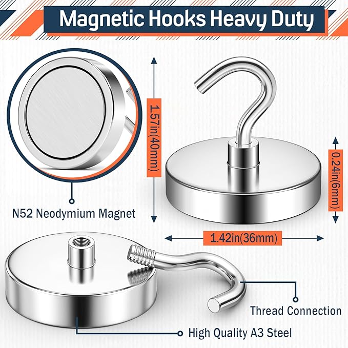 FINDMAG Magnetic Hooks for Cruise Cabins, 150lbs Magnetic Hooks for Hanging Heavy Duty for Food Truck Accessories, Classroom Decor, Whiteboard Magnets, Kitchen Organization, 10 Pack, Silver