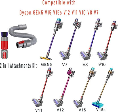 Scratch-free Dusting Brush & 63”Flexible Extension Hose Attachments for Dyson GEN5 V15 V12 V11 V10 V8 V7 Cordless Vacuum Cleaner, Ideal for Car Detailing, Keyboard/Blinds Cleaning,Delicate Surfaces