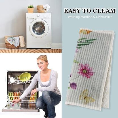 Swedish Kitchen Dish Cloths - 6 Pack Reusable Paper Towels for Counters & Dishes - Eco Friendly Cellulose Sponge Cloth (Flower)