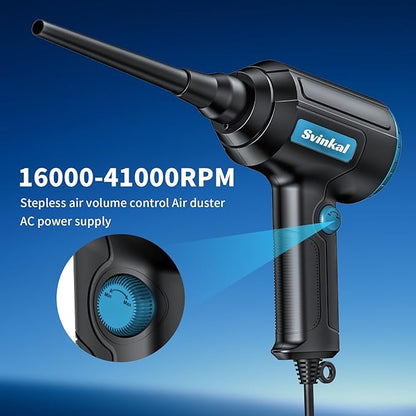 Svinkal Compressed air Duster Electric 500W, Canned air Replacement, 40000RPM Air Blower, Stepless Speed, an AC dust Blower with 6ounces of Blowing Power for Computer Keyboards etc Electronic Duster