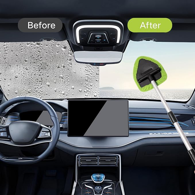 Qydipclin 10pcs Windshield Cleaning Tool Inside Car Window Cleaner Wash Kit with 4 Reusable Microfiber Pads 1 Spray Bottle and Extendable Handle Interior Auto Glass Wiper Kit, Multicolor