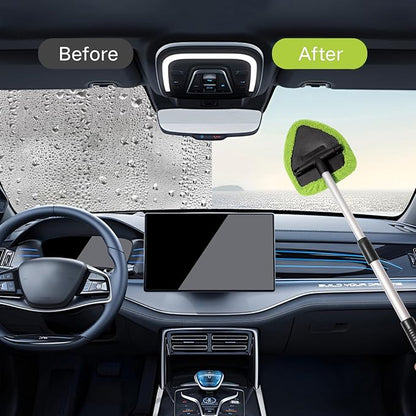 Qydipclin 7pcs Windshield Cleaner Tool Car Window Cleaning Wash Kit with 4 Reusable Microfiber Pads 1 Spray Bottle and Extendable Handle Auto Glass Wiper Kit, Multicolor