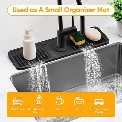 17.7'' Folding Faucet Mat for Kitchen Sink Splash Guard[7° Slope Fast Self-draining][Snap Lock Fit] Kitchen Sink Faucet Mat Splash Guard Kitchen Sink Area Water Splash Guard Behind Faucet Draining Mat