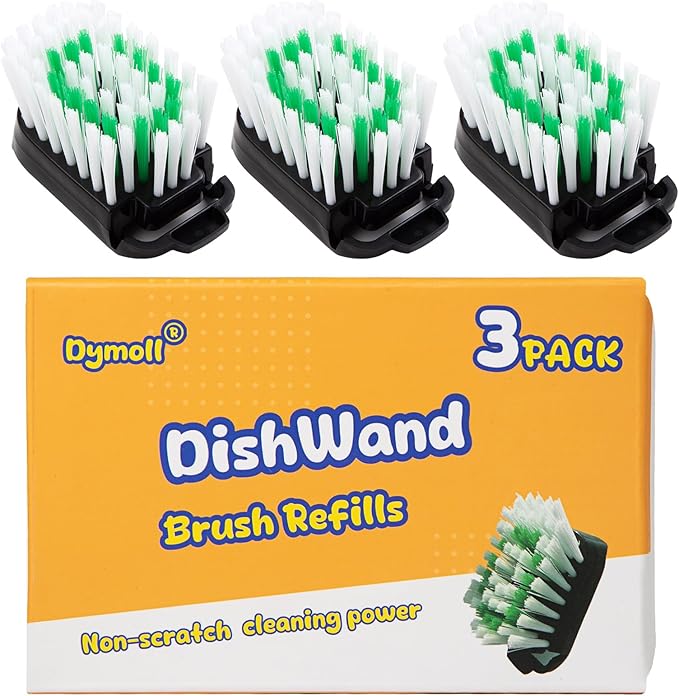 Dymoll 3 Pack Dish Brush Refills, Advanced Soap Control Dishwand Brush Refills, Using Interchangeably with Dish Wand Sponge