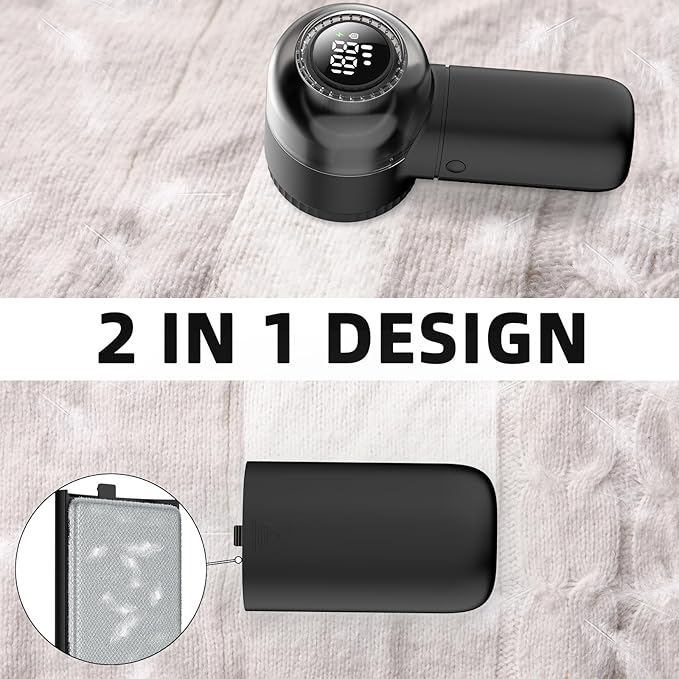 Fabric Shaver Electric Lint Remover Rechargeable Sweater Shaver Dual Protection Removable Bin Easy Remove Fuzz Lint Pills Bobbles (Black) FS001