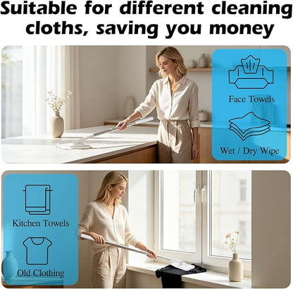 Mini Sweeper Mop,Masthome Reusable Clamp Mop with Short Stainless Steel Handle,1 Second Installation,Flat Dust Mops for House Wall,Bathroom, Windows, Corners, Includes 1 Sweeping Cloth