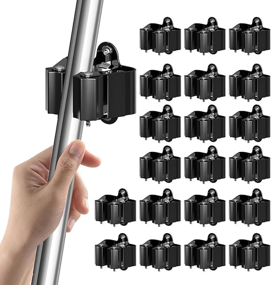 3-H Stainless Steel Broom Holder Wall Mount 20-Pack- Heavy Duty Mop Organizer, Wall Mounted Broom Storage with Secure Mounting for Kitchen Laundry Garage Bathroom (Space Saving)
