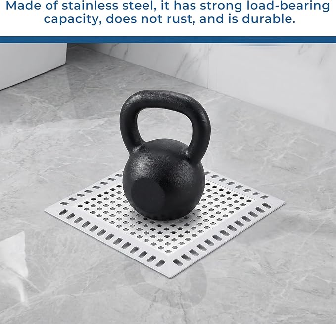 Stainless Steel Square Shower Drain Cover, Square Shower Drain Hair Catcher with Silicone for Bathroom Floor to Keep Away from Clogged Drains