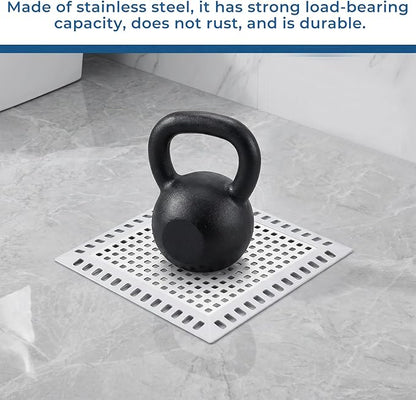 Stainless Steel Square Shower Drain Cover, Square Shower Drain Hair Catcher with Silicone for Bathroom Floor to Keep Away from Clogged Drains