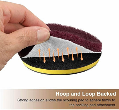 HARFINGTON 6pcs Scrubber Scouring Pads 450 Grits 3 Inch Drill Power Brush Hoop and Loop Surface Conditioning Disc Drill Scuffing Disc Scrub Pads for Home Kitchen Cleaning, White