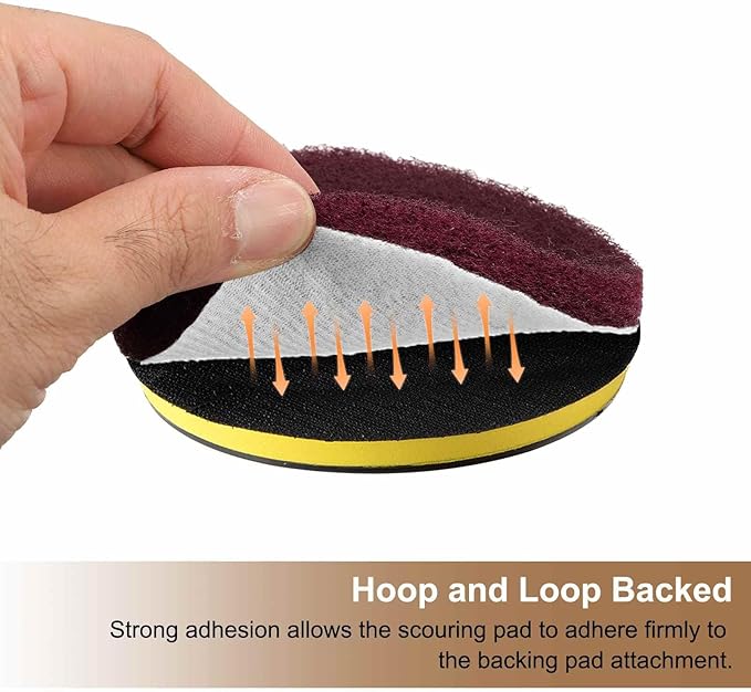 HARFINGTON 6pcs Scrubber Scouring Pads 800 Grits 3 Inch Drill Power Brush Hoop and Loop Surface Conditioning Disc Drill Scuffing Disc Scrub Pads for Home Kitchen Cleaning, Gray