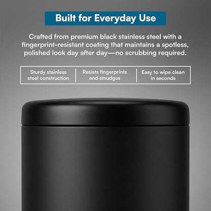 Honey-Can-Do 30L / 8-Gallon Round Step Trash Can, Matte Black Stainless Steel, Fingerprint-Resistant, Removable Inner Bucket